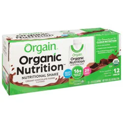 Orgain Organic Nutrition Shake, Grass Fed Protein, Creamy Chocolate Fudge 11oz, 12ct