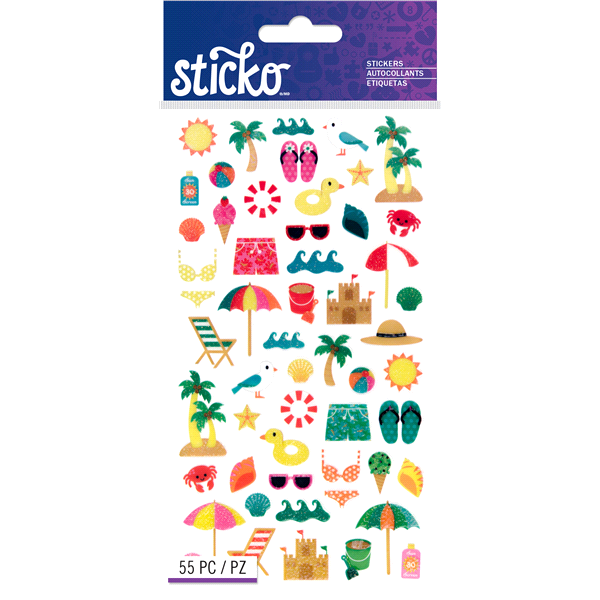 slide 1 of 1, Sticko Stickers Mini Beach Travel Icons, 55 ct