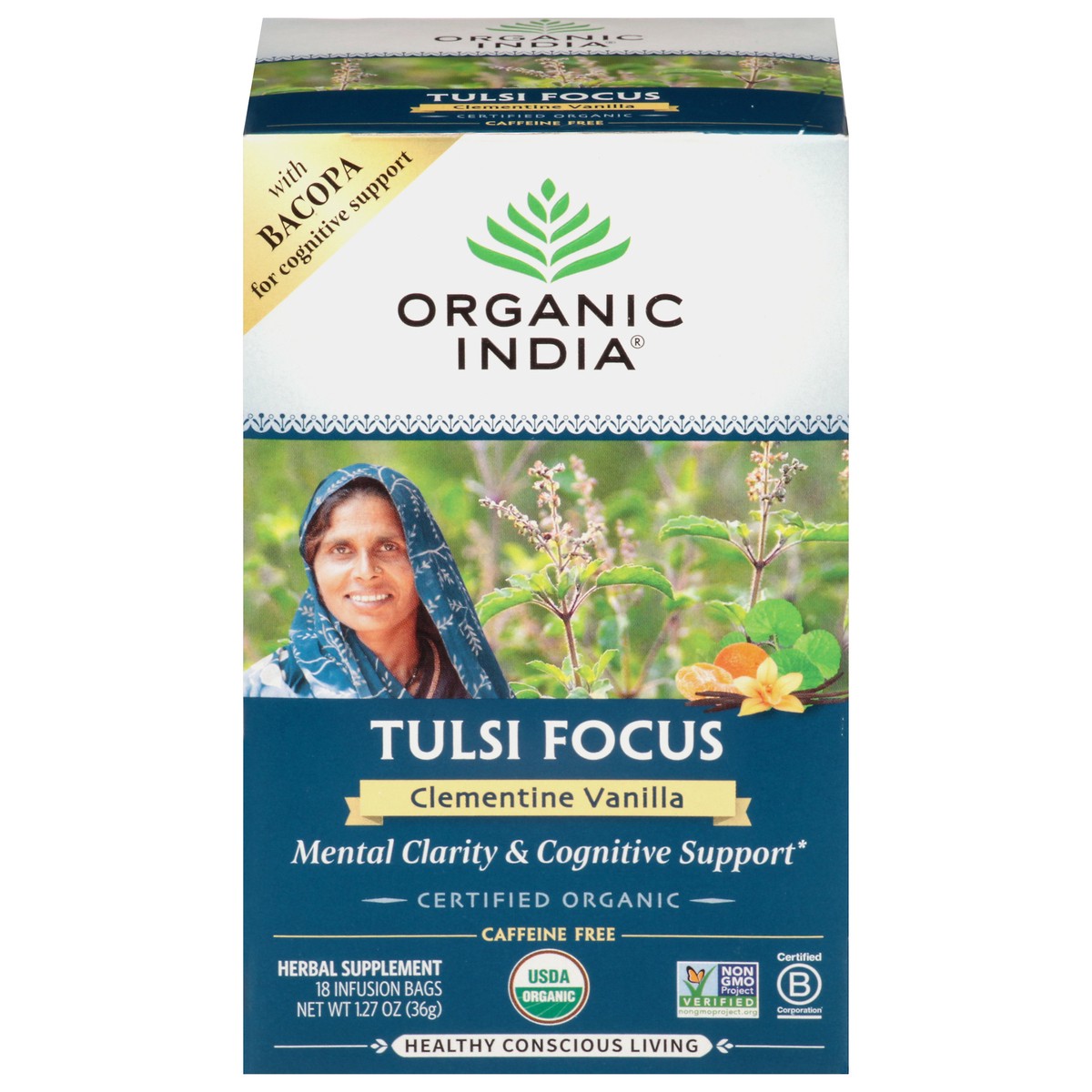 slide 1 of 14, Organic India Tulsi Focus Clem Van, 18 ct