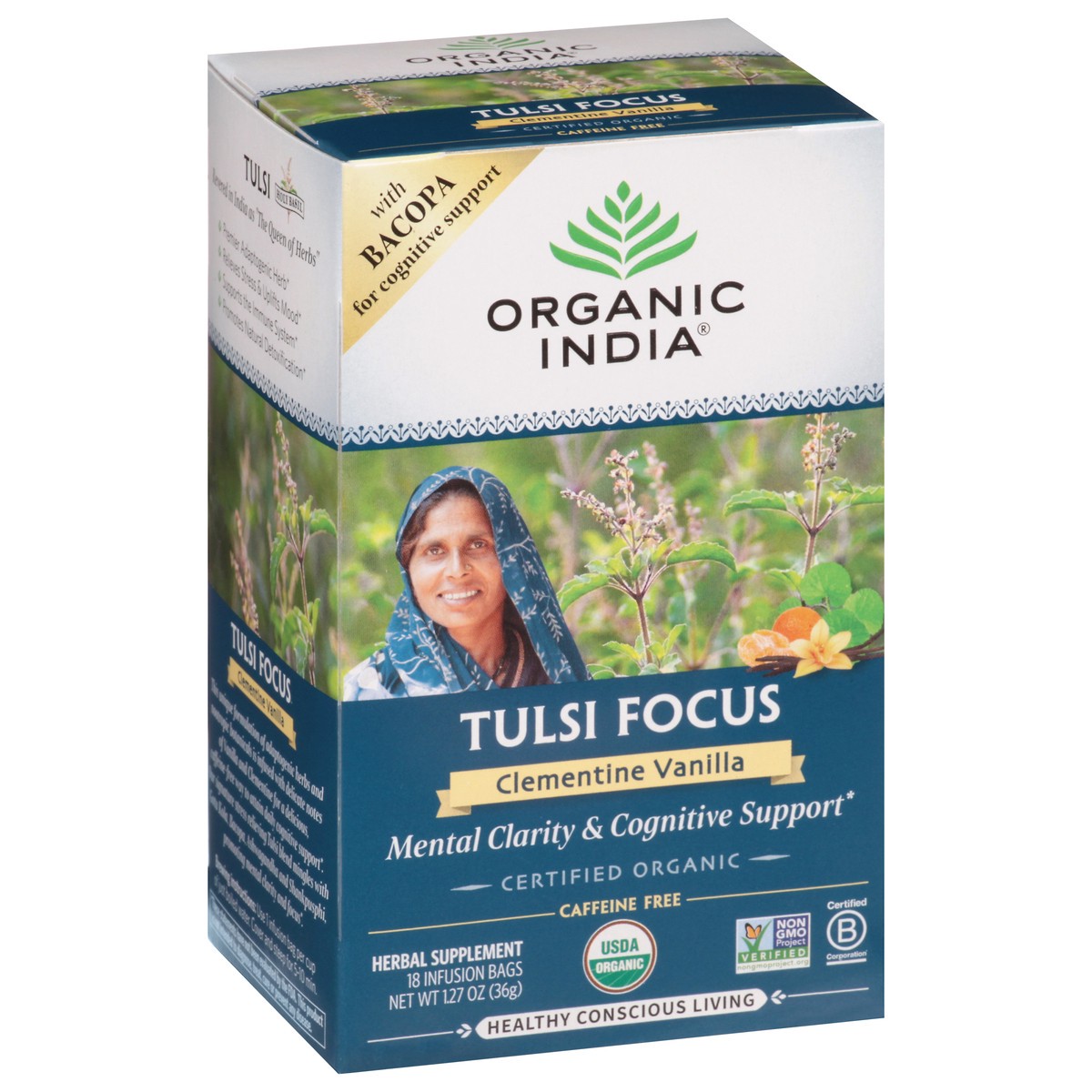 slide 14 of 14, Organic India Tulsi Focus Clem Van, 18 ct