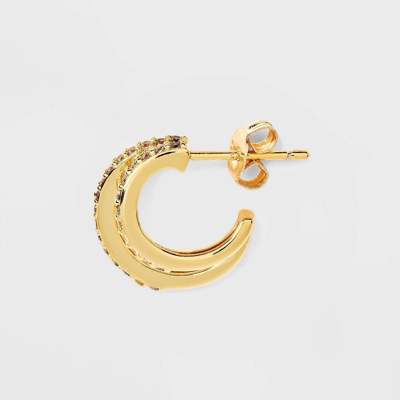 slide 3 of 4, 14k Gold Plated Cubic Zirconia Faux Duo Pave Hoop Earrings - A New Day™ Gold: Nickel-Free, Gift Box Included, 1 ct