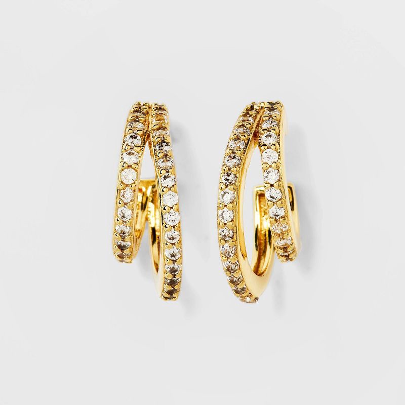 slide 1 of 4, 14k Gold Plated Cubic Zirconia Faux Duo Pave Hoop Earrings - A New Day™ Gold: Nickel-Free, Gift Box Included, 1 ct