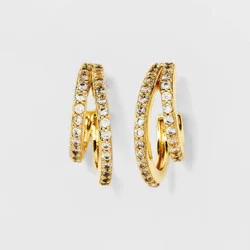 14k Gold Plated Cubic Zirconia Faux Duo Pave Hoop Earrings - A New Day™ Gold: Nickel-Free, Gift Box Included