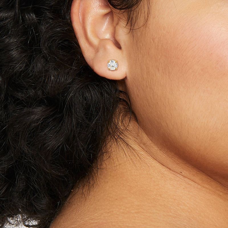 slide 2 of 4, 14K Gold Plated Cubic Zirconia Stud Earrings - A New Day™ Clear/Gold: Polished Nickel-Free Fashion Jewelry, 1 ct