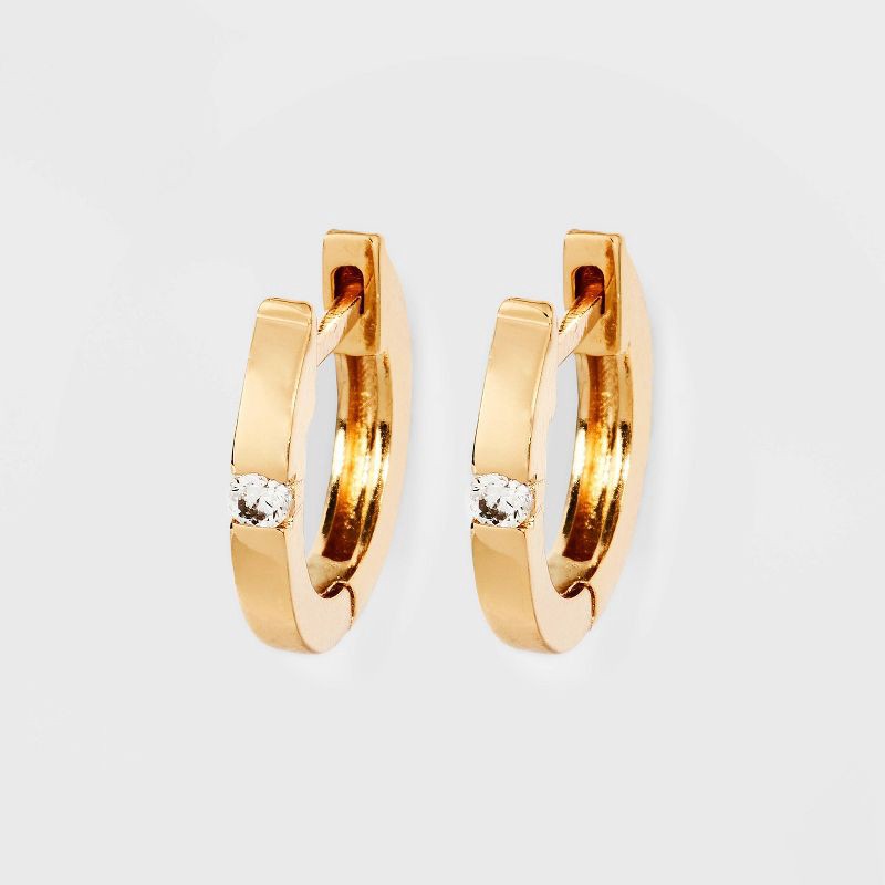 slide 1 of 4, 14K Gold Plated Cubic Zirconia Endless Hoop Earrings - A New Day™ Gold: Nickel-Free, Hinge Closure, Simulated Stones, 1 ct
