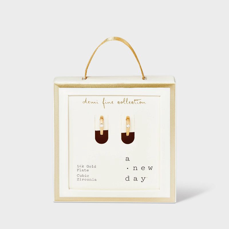 slide 4 of 4, 14K Gold Plated Cubic Zirconia Endless Hoop Earrings - A New Day™ Gold: Nickel-Free, Hinge Closure, Simulated Stones, 1 ct