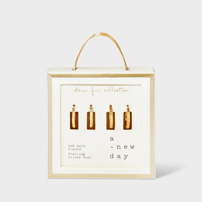 slide 3 of 3, 14K Gold Plated Click Top Duo Small Hoop Earring Set 2pc - A New Day™ Gold: Clip-In Clasp, Polished Finish, 2 ct