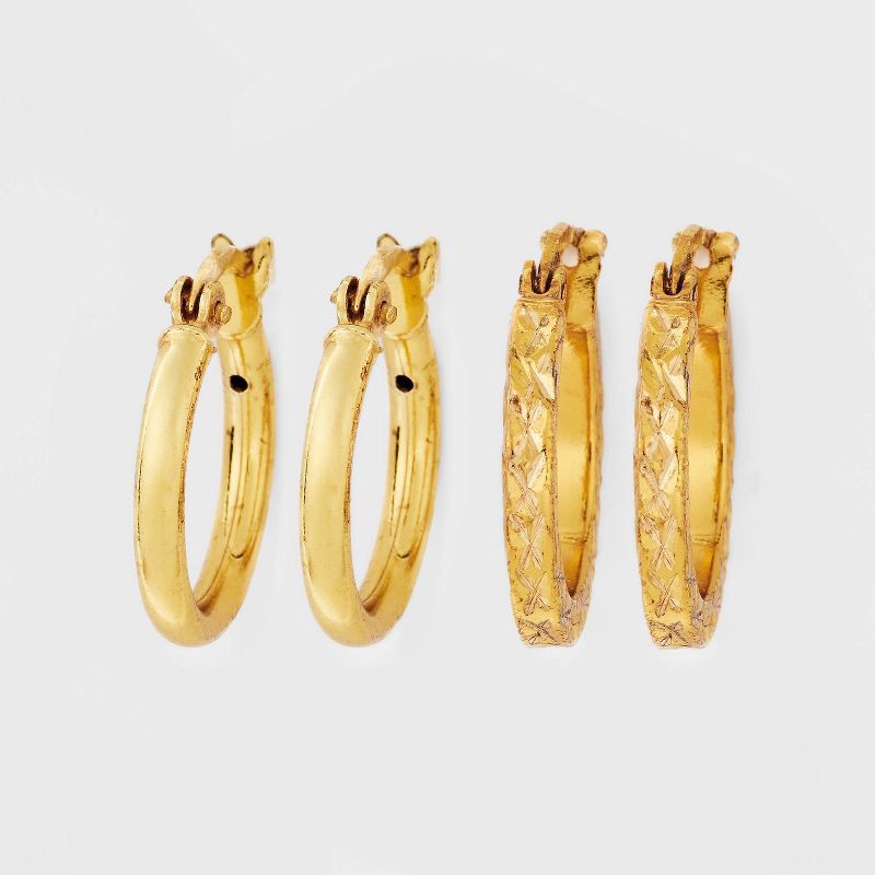 slide 1 of 3, 14K Gold Plated Click Top Duo Small Hoop Earring Set 2pc - A New Day™ Gold: Clip-In Clasp, Polished Finish, 2 ct