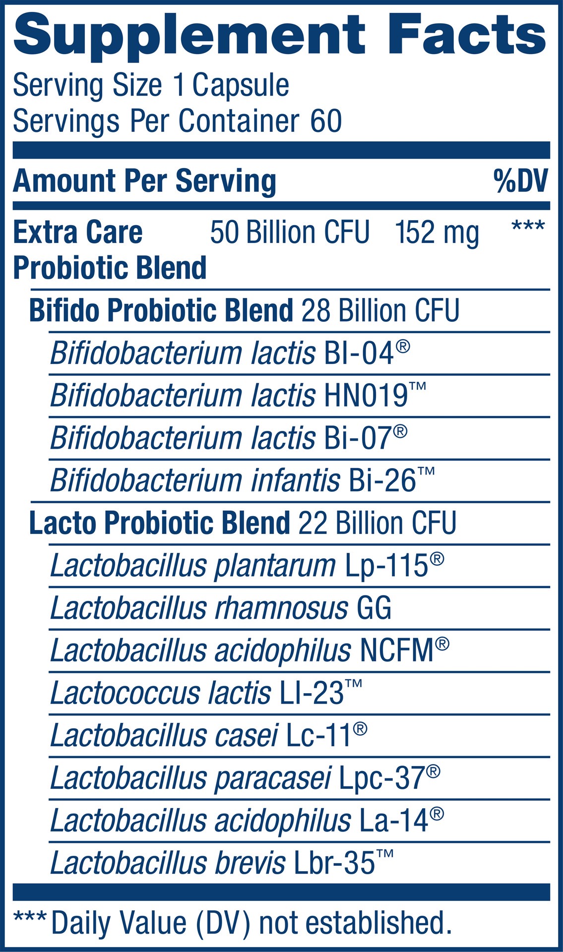 slide 5 of 5, Renew Life Adult Extra Care Digestive* Probiotic, 50 Billion CFU Per Capsule Guaranteed, 12 Strains, Potent Shelf Stable Probiotic; Gluten, Dairy, Soy Free; 60 Capsules, 60 ct