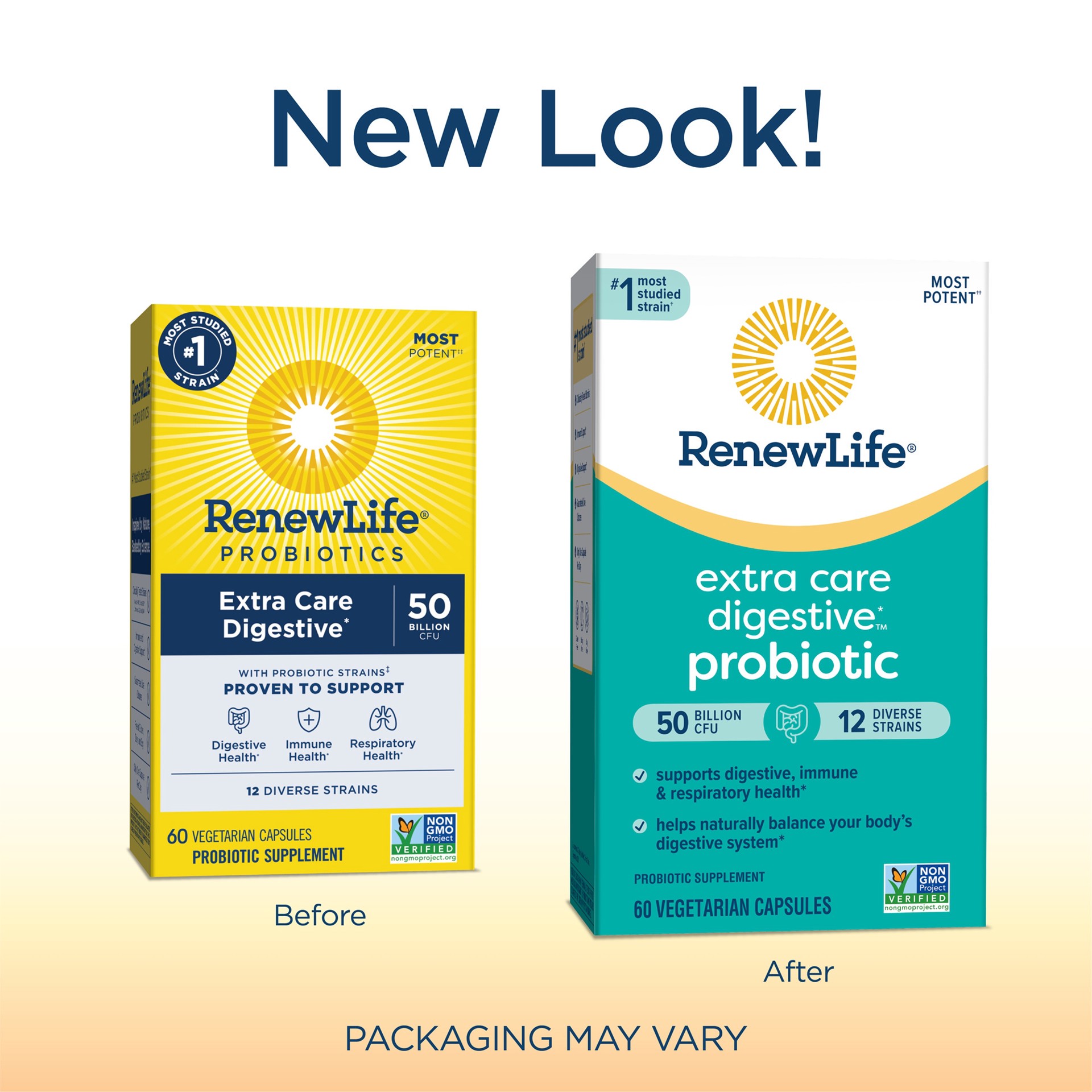 slide 3 of 5, Renew Life Adult Extra Care Digestive* Probiotic, 50 Billion CFU Per Capsule Guaranteed, 12 Strains, Potent Shelf Stable Probiotic; Gluten, Dairy, Soy Free; 60 Capsules, 60 ct