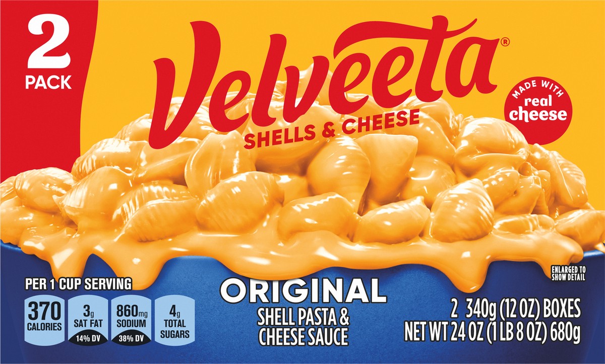 slide 12 of 13, Velveeta Shells & Cheese Original Shell Pasta & Cheese Sauce Meal, 2 ct Pack, 12 oz Boxes, 2 ct