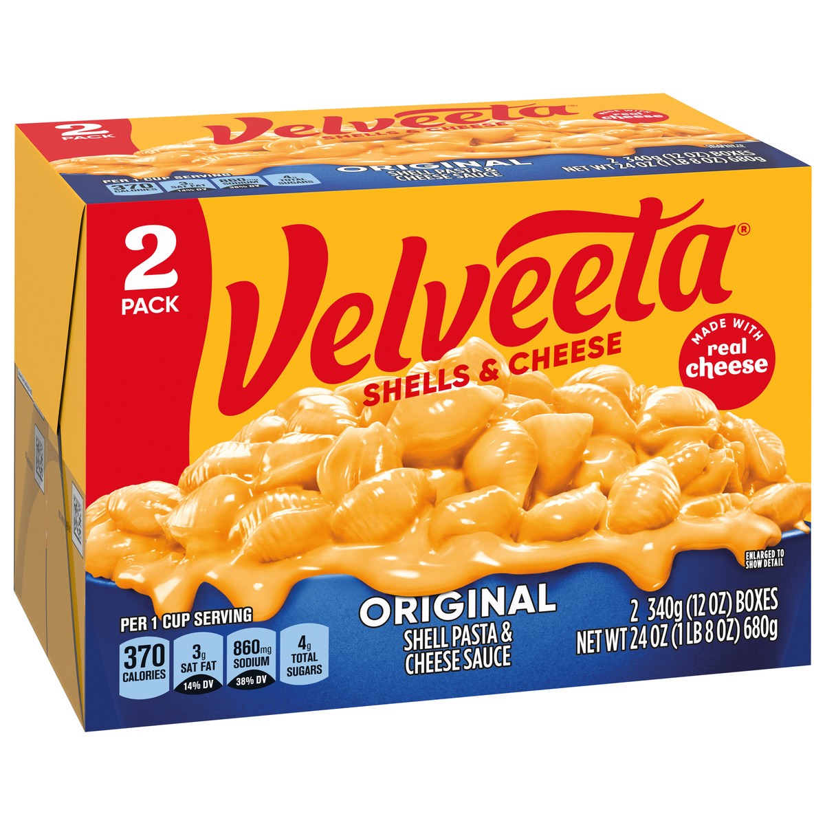 slide 10 of 13, Velveeta Shells & Cheese Original Shell Pasta & Cheese Sauce Meal, 2 ct Pack, 12 oz Boxes, 2 ct