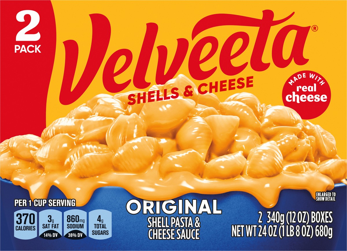 slide 11 of 13, Velveeta Shells & Cheese Original Shell Pasta & Cheese Sauce Meal, 2 ct Pack, 12 oz Boxes, 2 ct