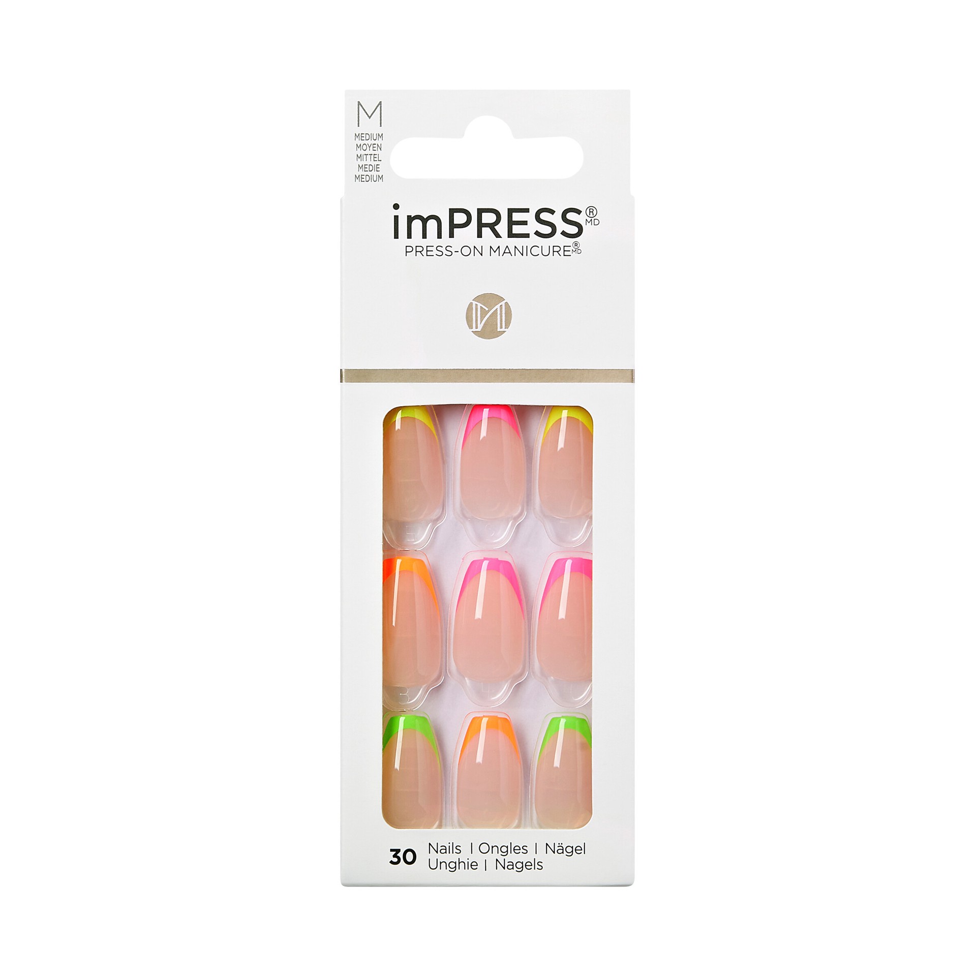 slide 1 of 15, imPRESS KISS imPRESS Press-On Manicure Multicolored Medium Almond Fake Nails – ‘Enjoy Today'' – 30ct, 34 pc