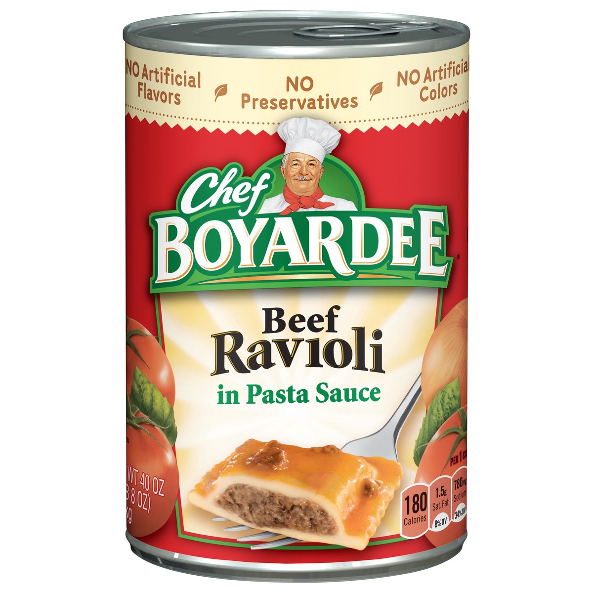 slide 1 of 2, Chef Boyardee Beef Ravioli in Pasta Sauce, Ready-to-Eat Meal, 40 oz. Can, 40 oz