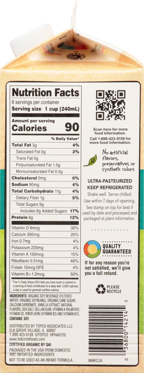 slide 3 of 14, Full Circle Market Organic Non-Dairy Vanilla Soy Beverage 0.5 gl, 64 fl oz