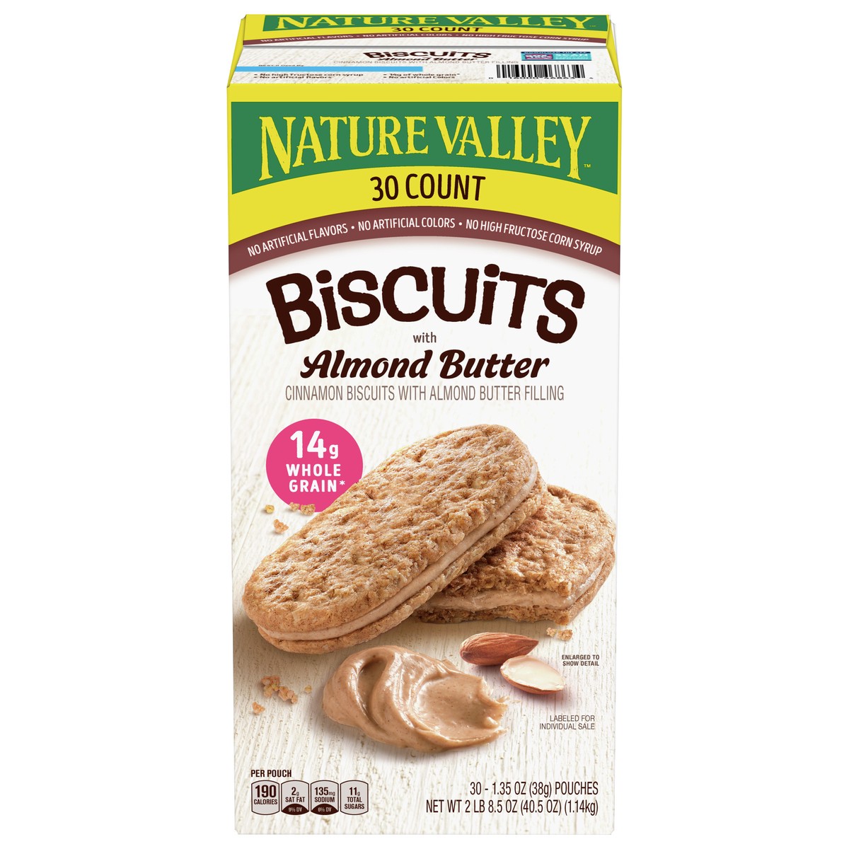 slide 14 of 14, Nature Valley Biscuit Sandwiches, Cinnamon Almond Butter, 40.5 oz, 30 ct, 