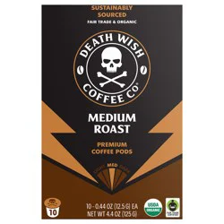 Death Wish Coffee Co. Death Wish Coffee, Organic and Fair Trade, Medium Roast, Single-Serve Coffee Pods, 10 ct