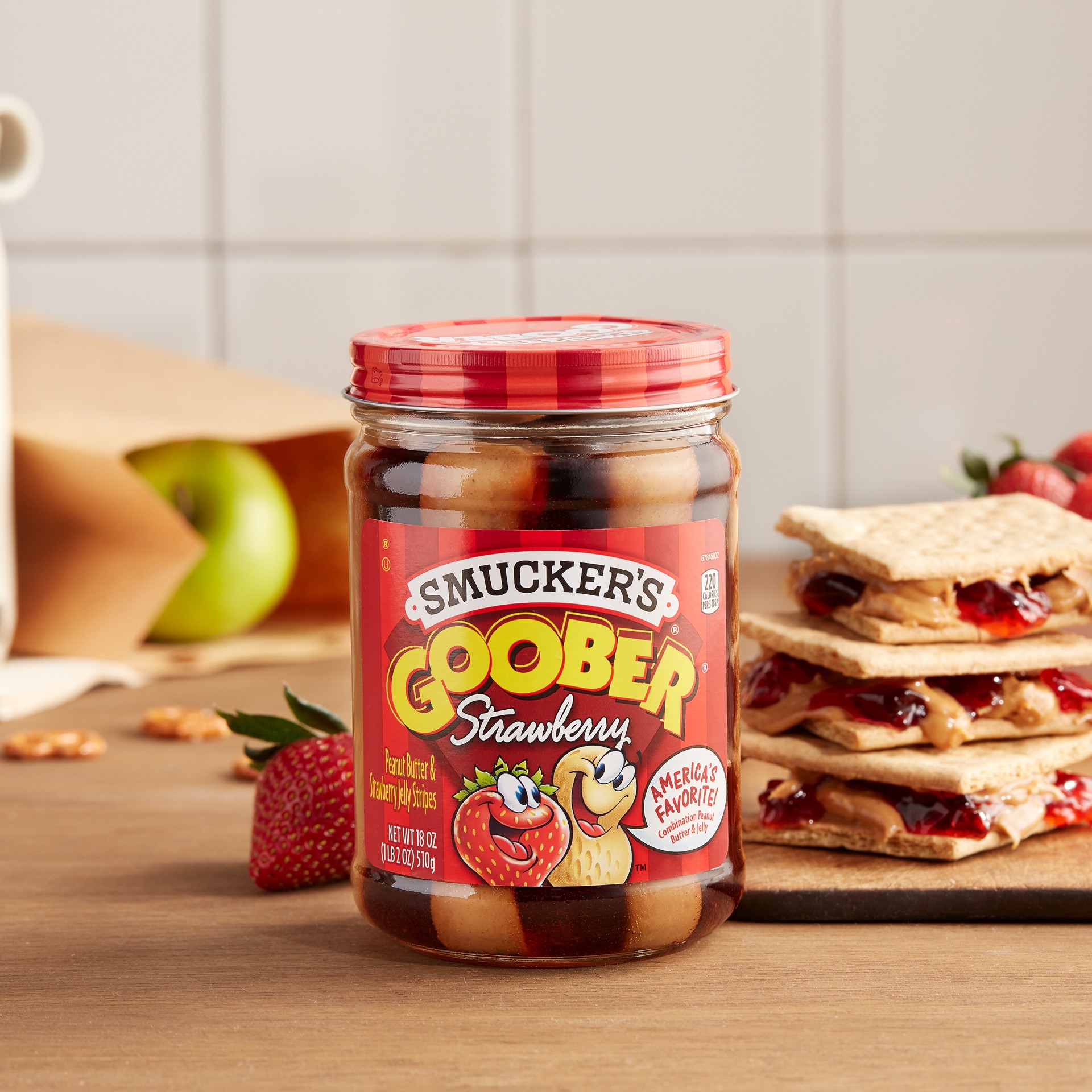 slide 4 of 6, Smucker's Goober Peanut Butter and Strawberry Jelly Stripes, 18 Ounces, 18 oz