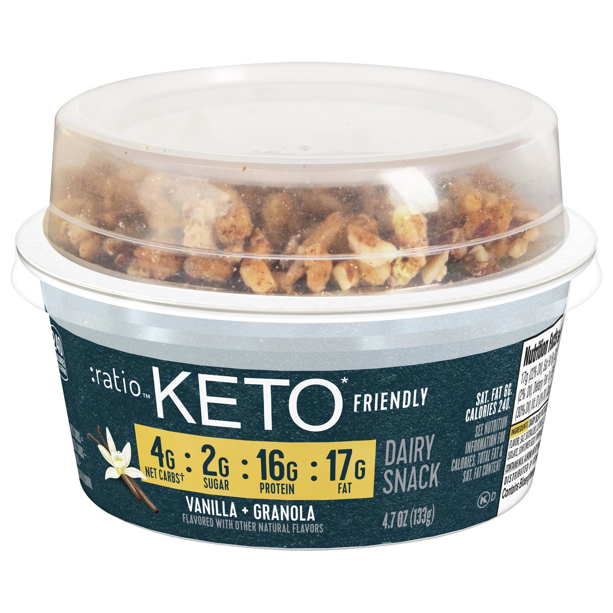 slide 3 of 9, :ratio Keto Friendly Vanilla Yogurt Cultured Dairy Snack With Granola, 4.7 oz