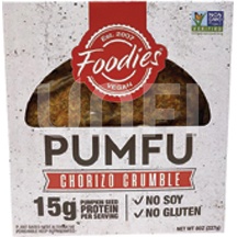 slide 1 of 1, Foodies Vegan Foo Pumfu Chorizo Crumble, 8 oz