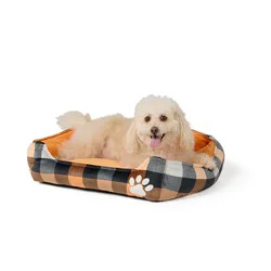Pet Halloween Thrills & Chills® Orange Plaid Spooky Cuddler Dog Bed - Black, Gray & Orange