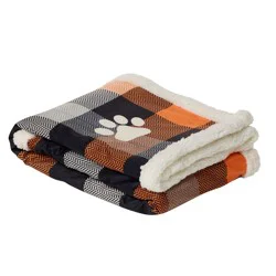 Pet Halloween Thrills & Chills® Orange Plaid Cozy Throw Pet Blanket
