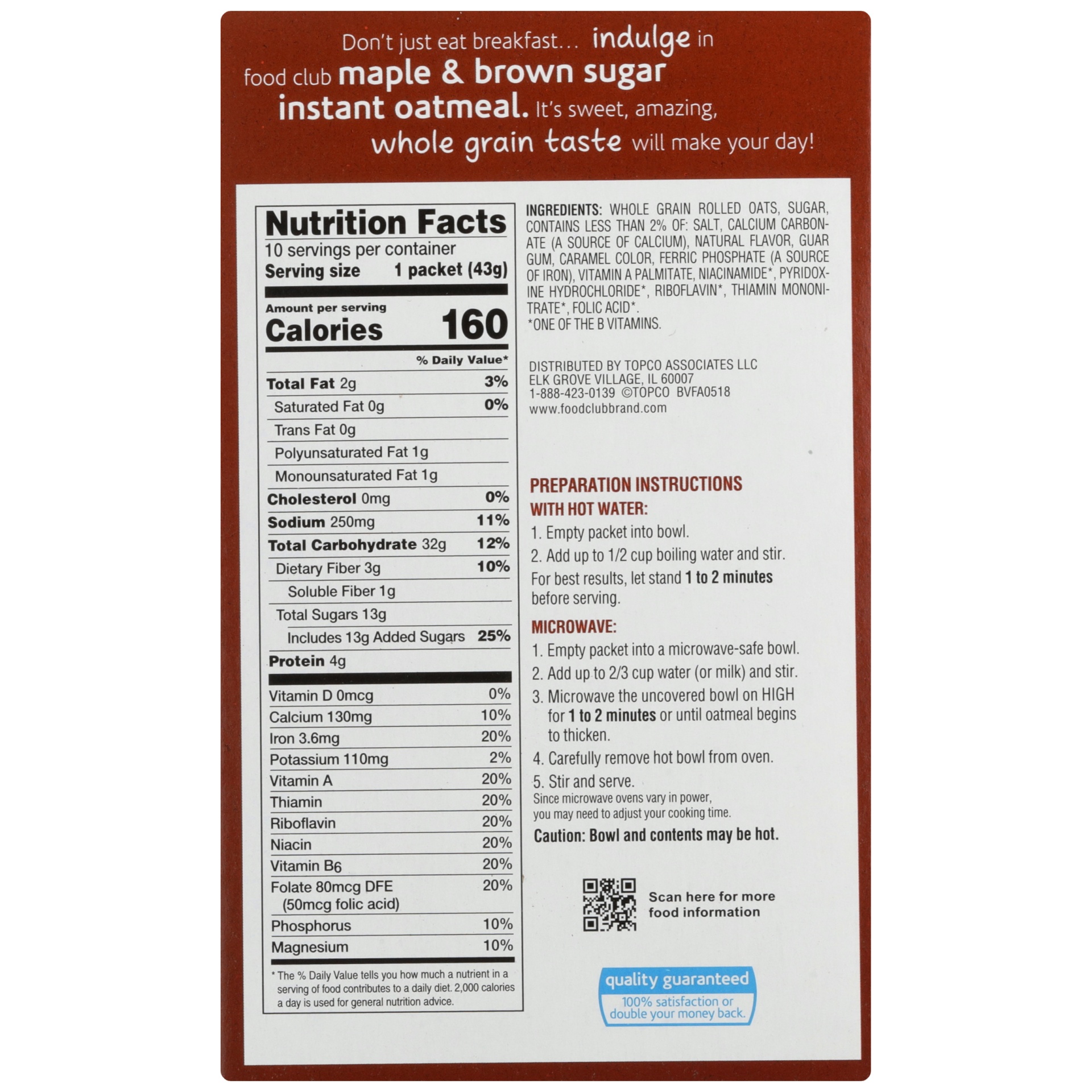 slide 3 of 6, Food Club Instant Oatmeal Maple & Brown Sugar Flavor, 15.1 oz