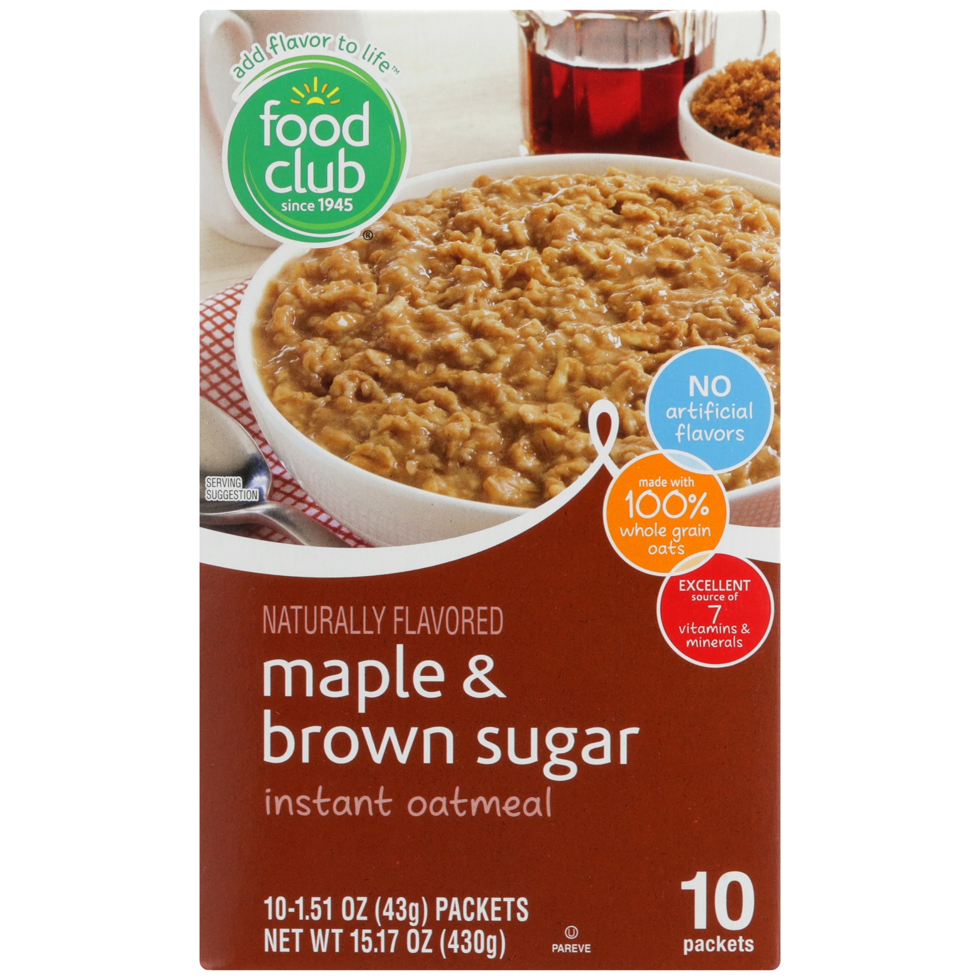 slide 1 of 6, Food Club Instant Oatmeal Maple & Brown Sugar Flavor, 15.1 oz