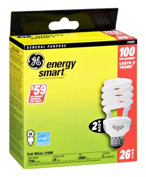 slide 1 of 1, GE Energy Smart 26w Soft White Instant On Bulb, 2 ct