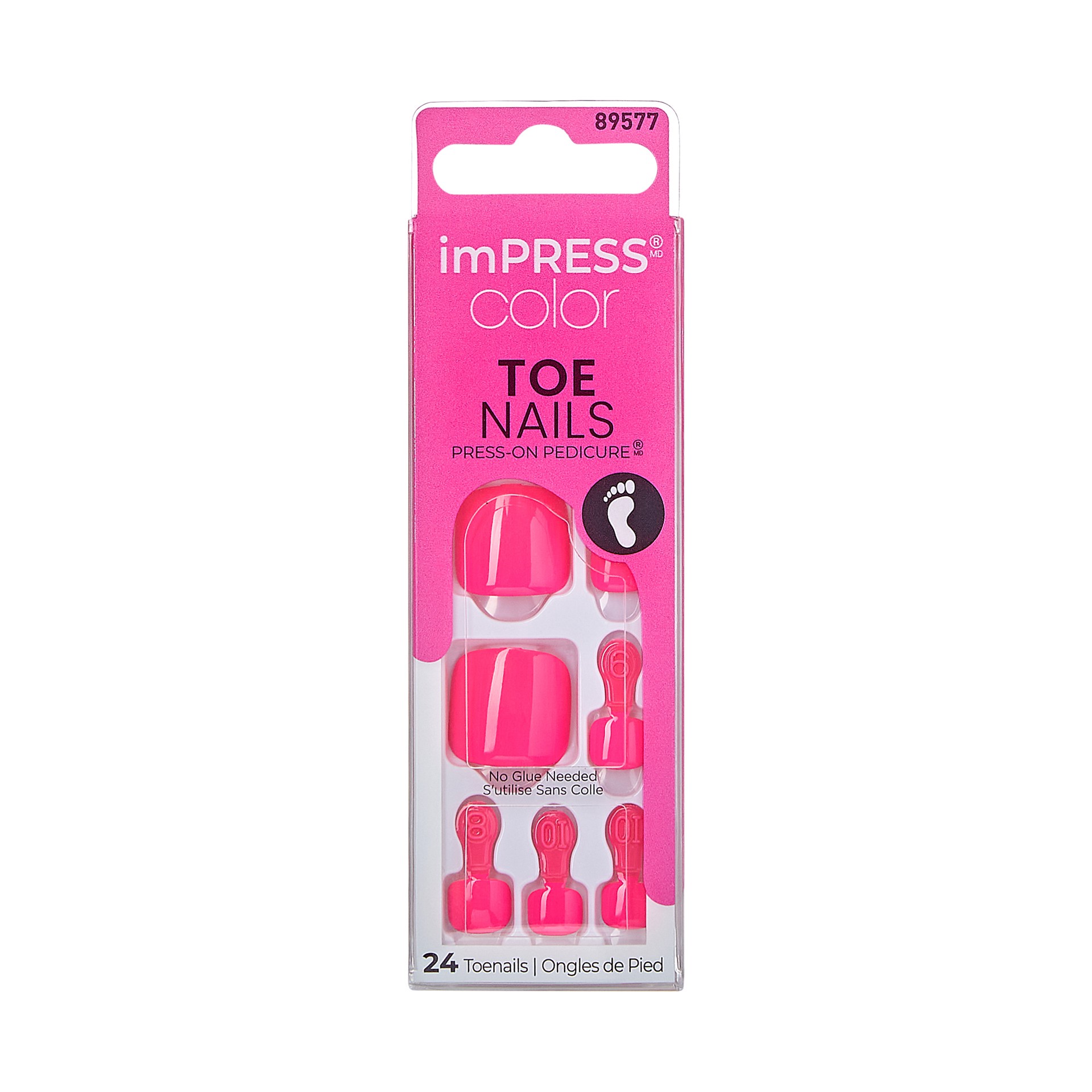 slide 1 of 5, imPRESS KISS imPRESS Color Press-On Pedicure Solid Neon Pink Square Fake Toenails – ‘Spun Sugar'' – 30ct, 27 ct