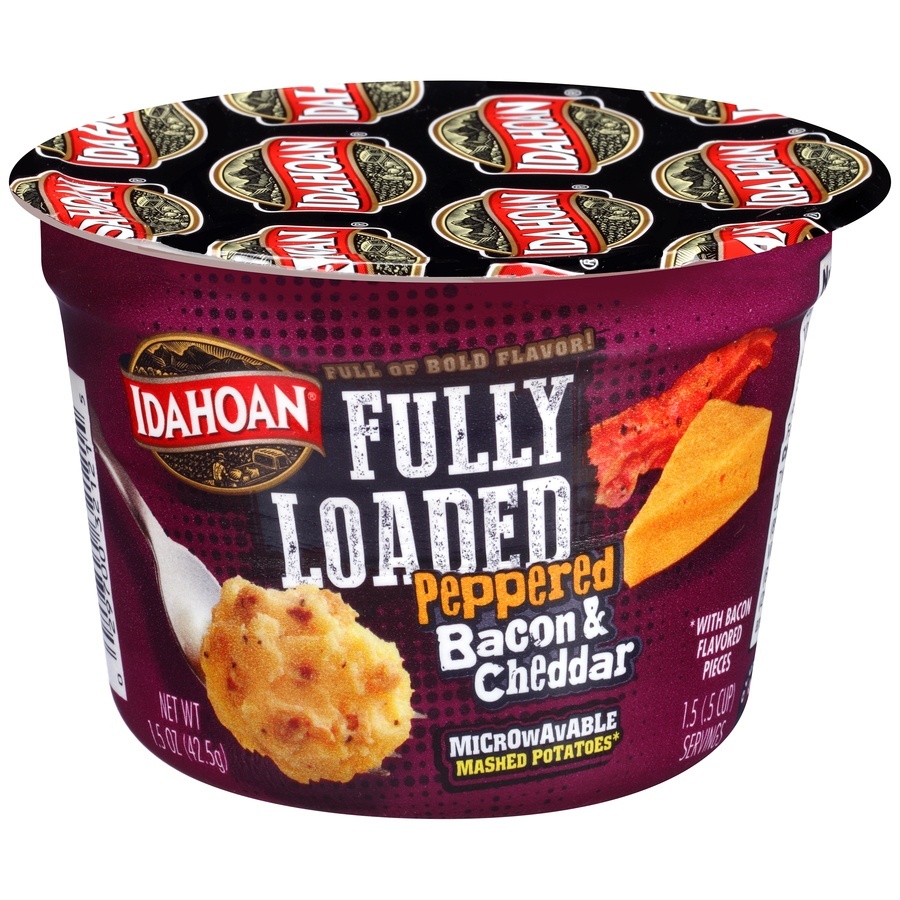 slide 1 of 1, Idahoan Fully Loaded Peppered Bacon & Cheddar Mashed Potatoes, 1.5 oz