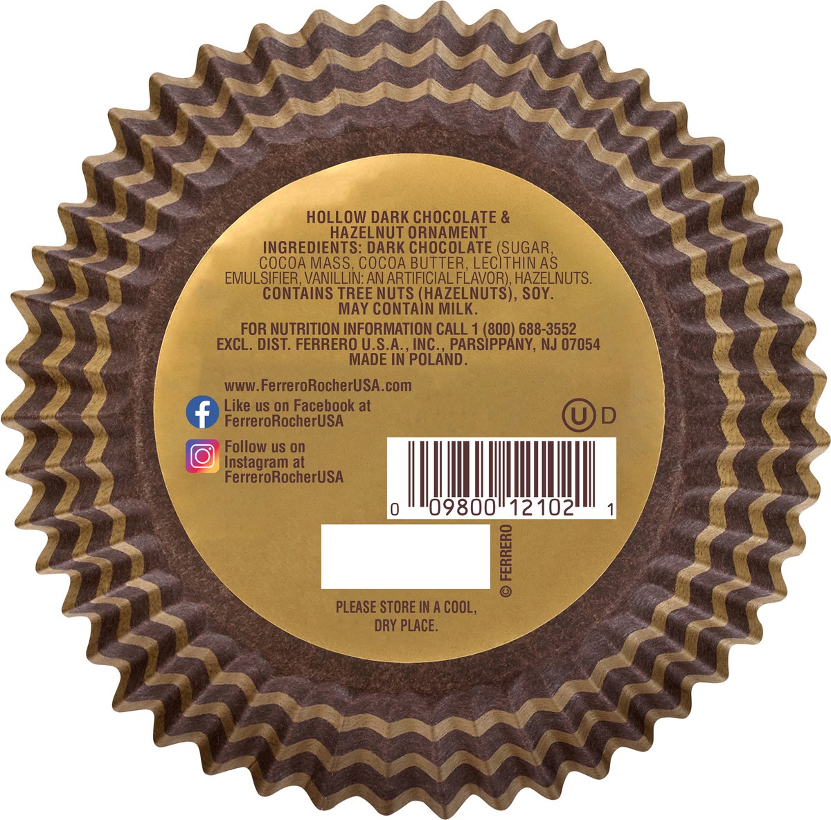 slide 2 of 3, Ferrero Rocher Grand Hollow Dark Chocolate and Hazelnut Ornament 4.4 oz, 4.4 oz