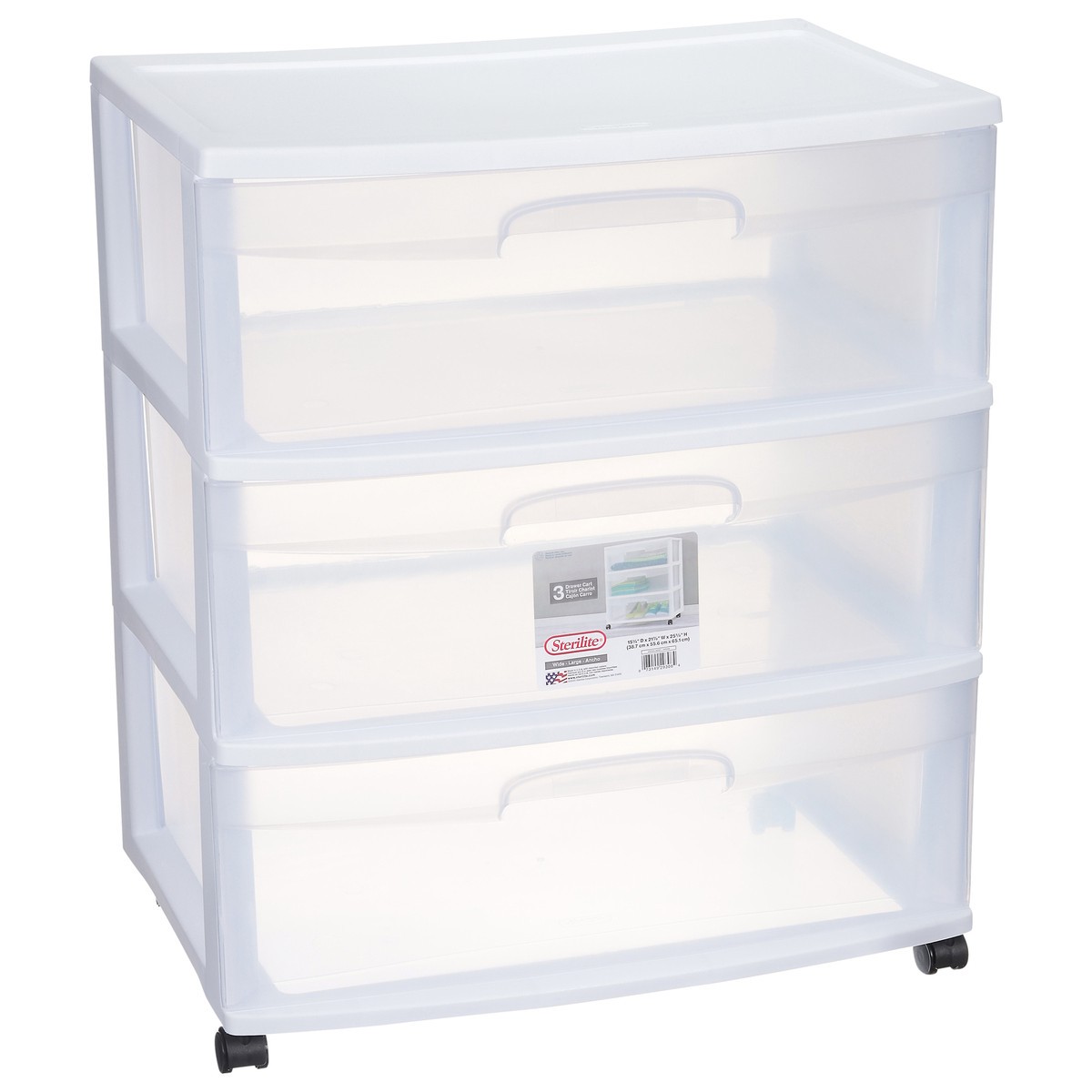 slide 2 of 9, Sterilite 3-Drawer Wide Cart With Casters - Clear/White, 1 ct
