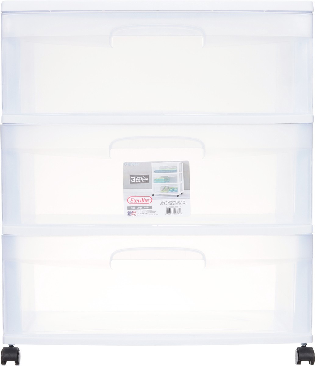 slide 6 of 9, Sterilite 3-Drawer Wide Cart With Casters - Clear/White, 1 ct
