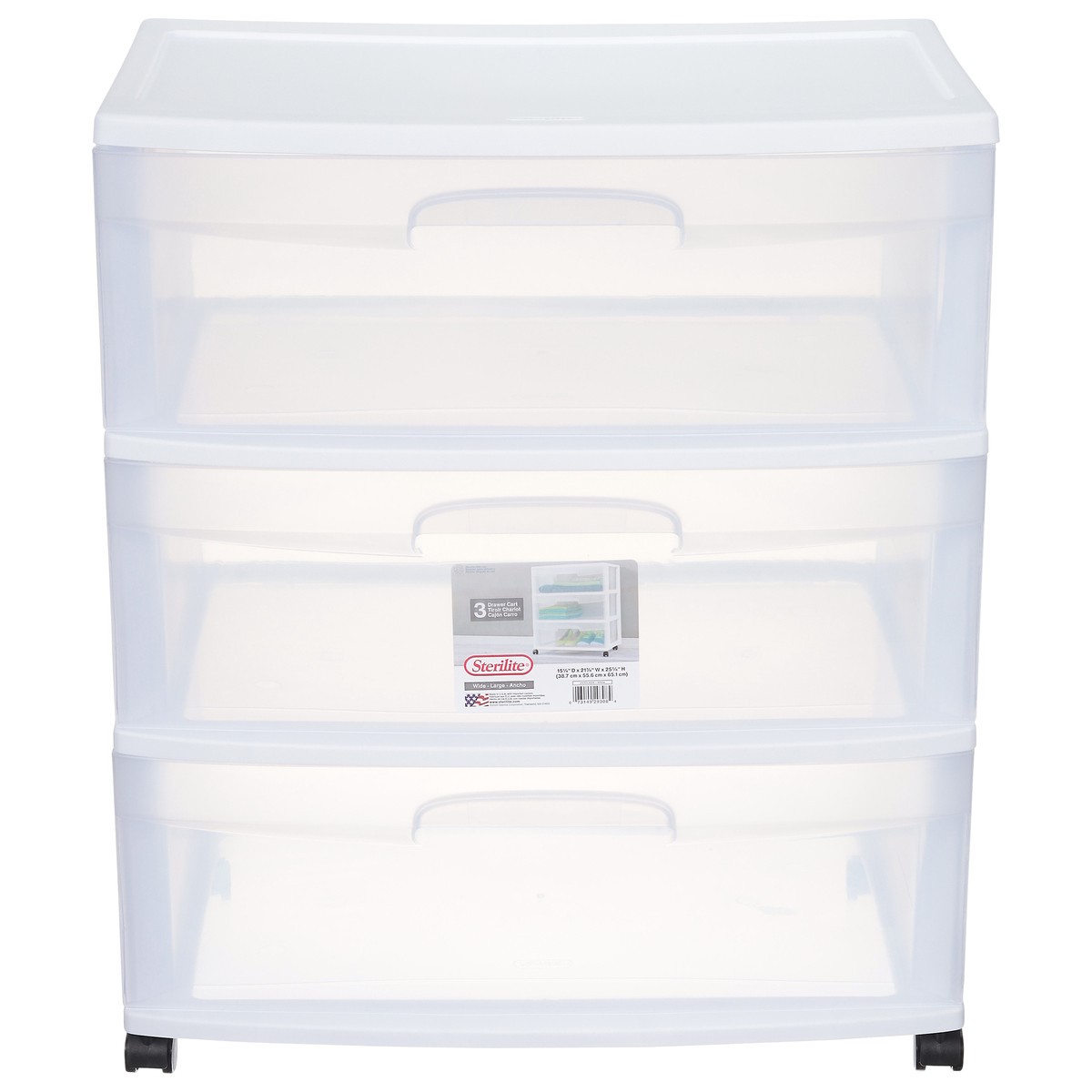 slide 1 of 9, Sterilite 3-Drawer Wide Cart With Casters - Clear/White, 1 ct