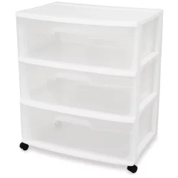 Sterilite 3-Drawer Wide Cart With Casters - Clear/White