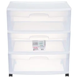 Sterilite 3-Drawer Wide Cart With Casters - Clear/White