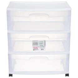 Sterilite 3-Drawer Wide Cart With Casters - Clear/White