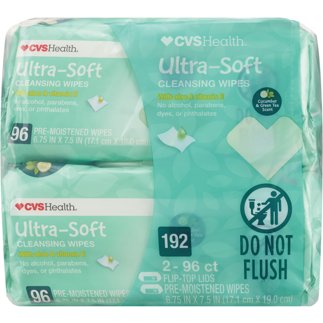 slide 1 of 1, CVS Health Ultra-Soft Cucumber & Green Tea Scent Wipes 2Pk, 1 ct