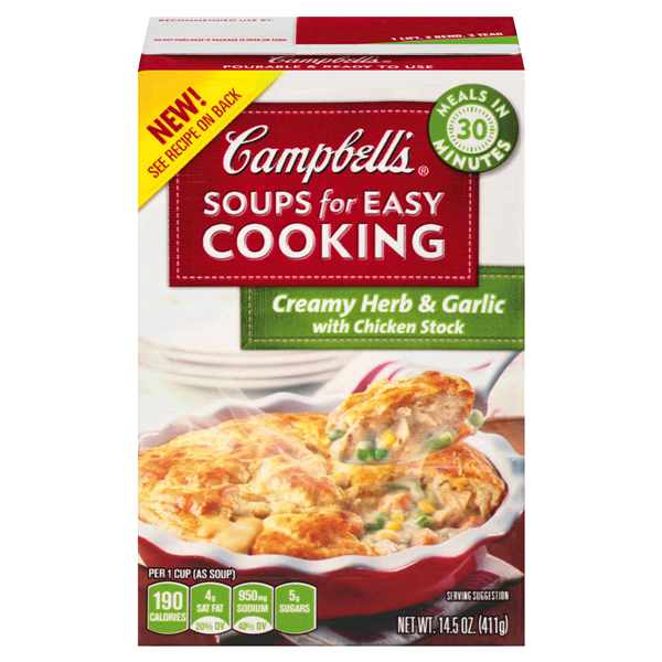 slide 1 of 1, Campbell's Soups For Easy Cooking Creamy Roasted Garlic With Chicken Stock Soup, 14.5 oz