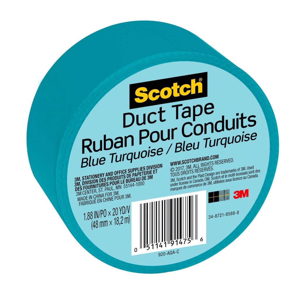 slide 2 of 2, Scotch 1.88"; x 20yd Duct Tape - Blue Turquoise, 20 yd