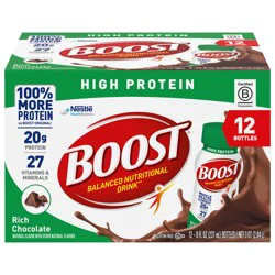 BOOST High Protein Nutritional Drink, Rich Chocolate, 20g Protein, 12 - 8 fl oz Bottles