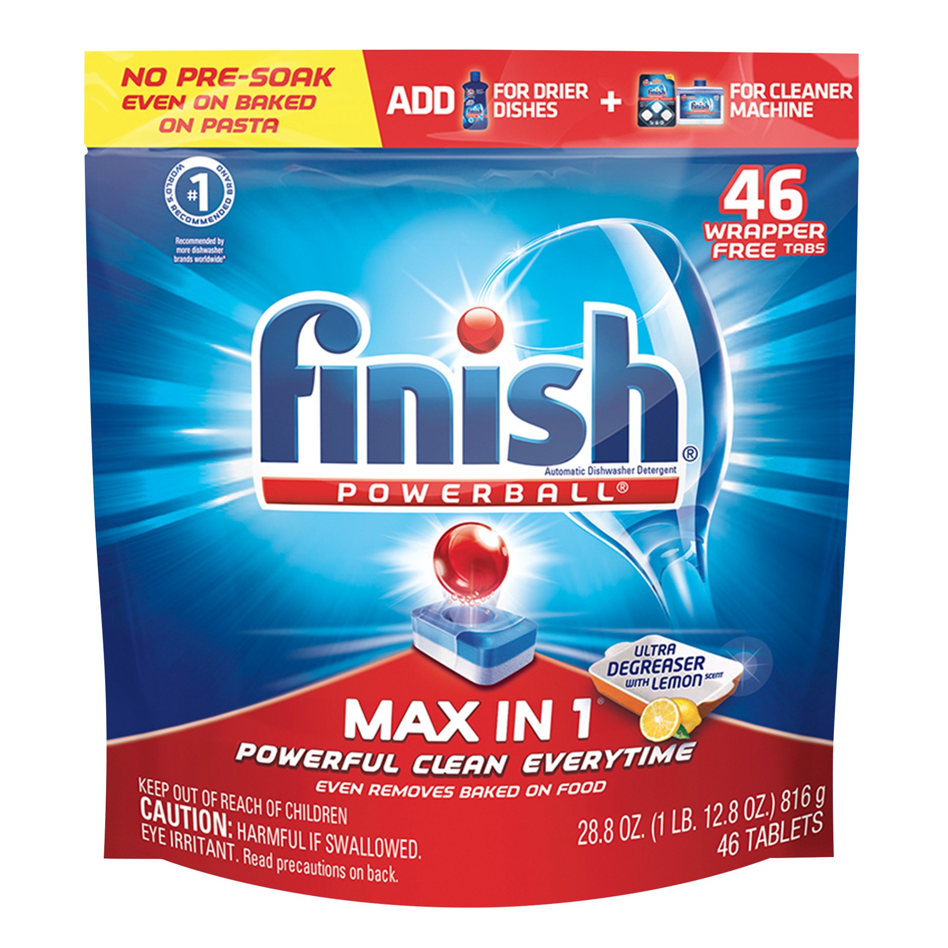 slide 1 of 6, FINISH POWERBALL - Max in 1 Ultra-Degreaser with Lemon 4/46 ct., 46 ct