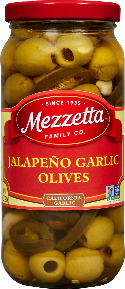 slide 6 of 7, Mezzetta Jalapeño Garlic Olives, 9.5 oz Dr. Wt., 9.5 oz