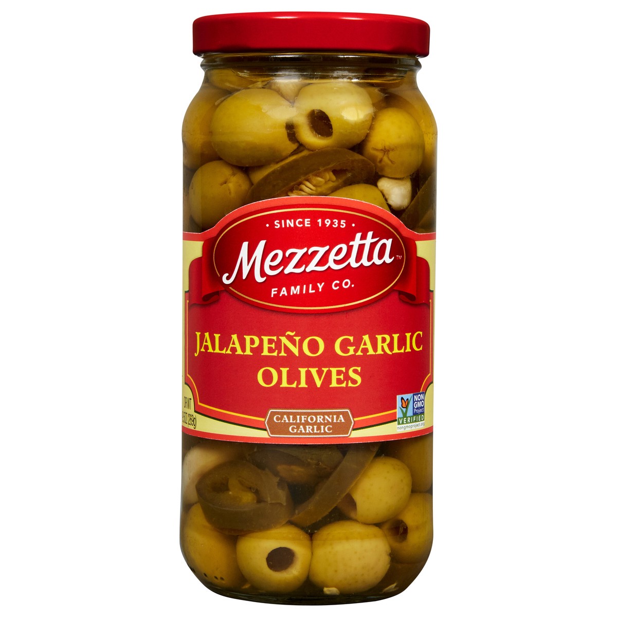 slide 1 of 7, Mezzetta Jalapeño Garlic Olives, 9.5 oz Dr. Wt., 9.5 oz