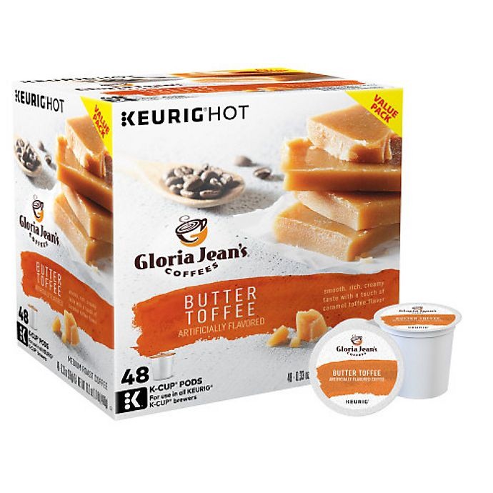 slide 1 of 7, Gloria Jean's Butter Toffee Flavored Coffee Keurig K-Cup Pods, 48 ct