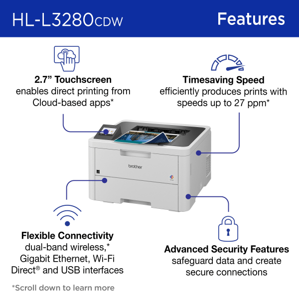 slide 8 of 8, Brother Hl-L3280Cdw Wireless Compact Digital Laser Color Printer With Refresh Ez Print Eligibility, 1 ct