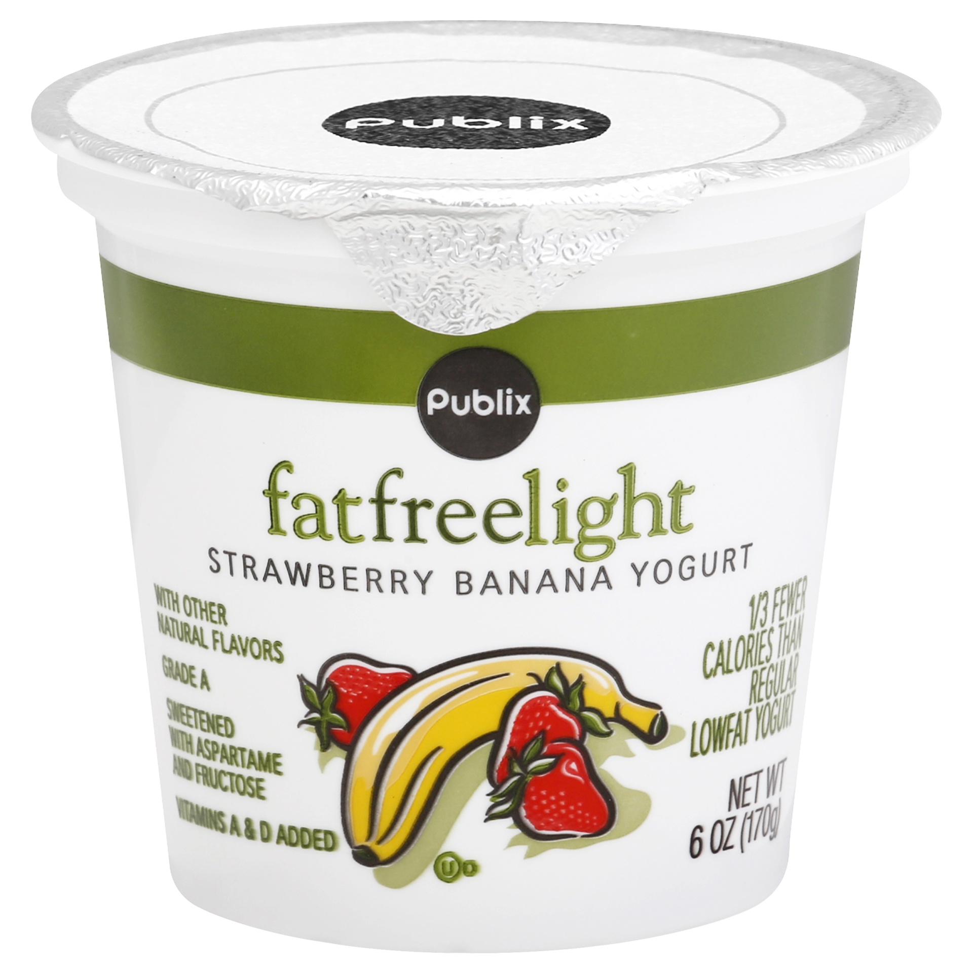 slide 1 of 1, Publix Fat Free Light Strawberry Banana Yogurt, 6 oz