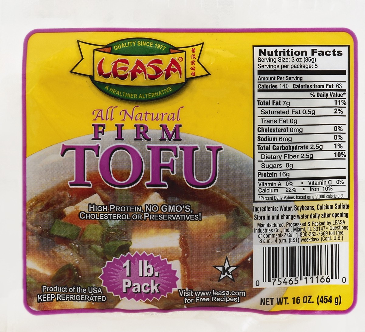 slide 5 of 5, Leasa Tofu 16 oz, 16 oz